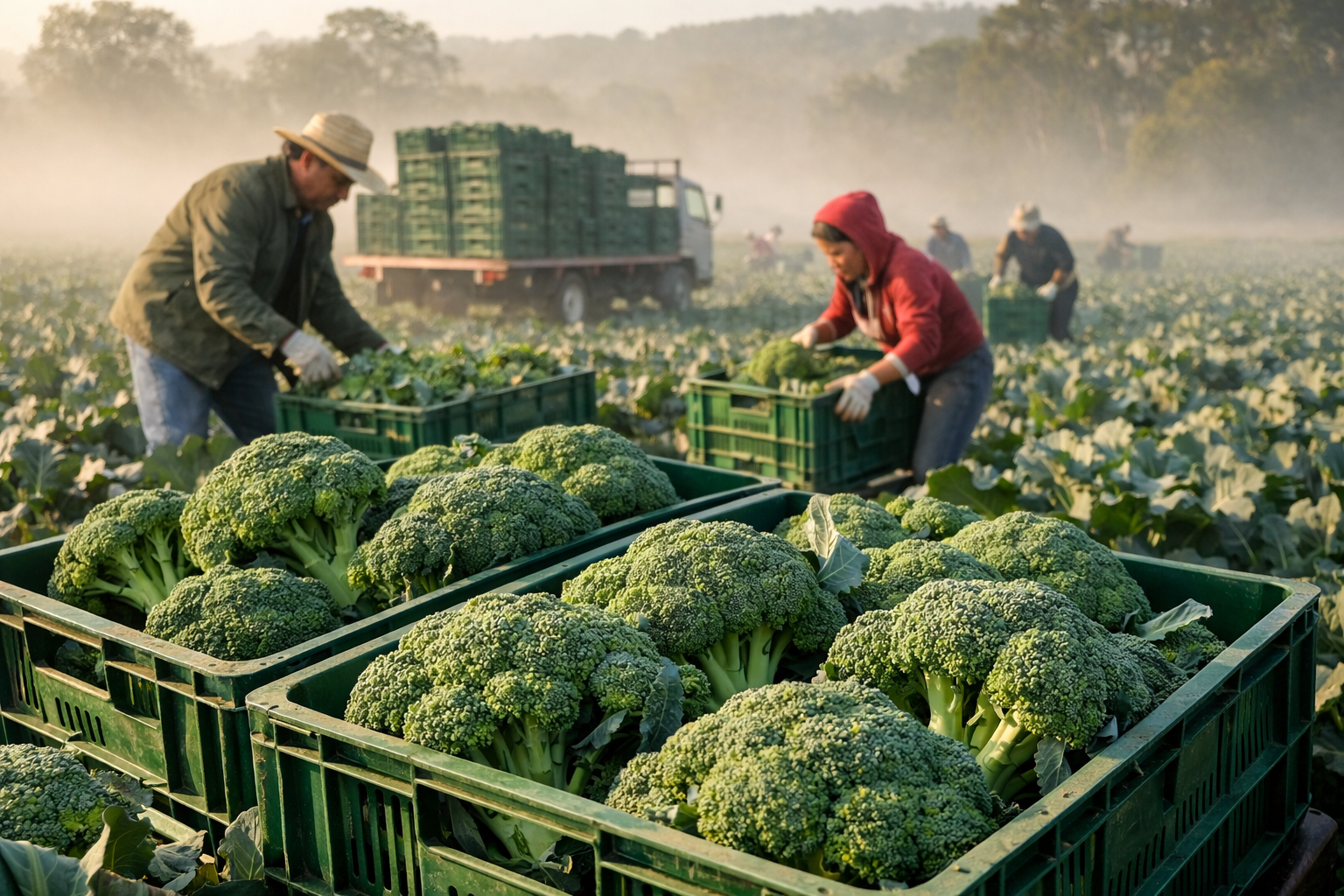 Broccoli harvest in progress