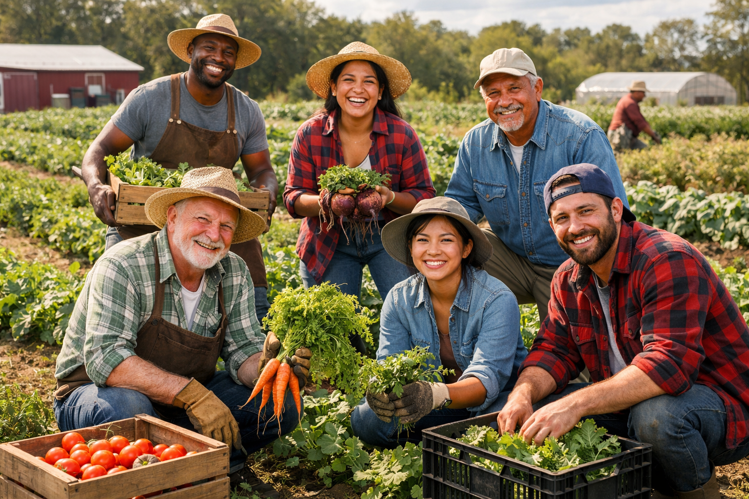 Farm team working during harvest