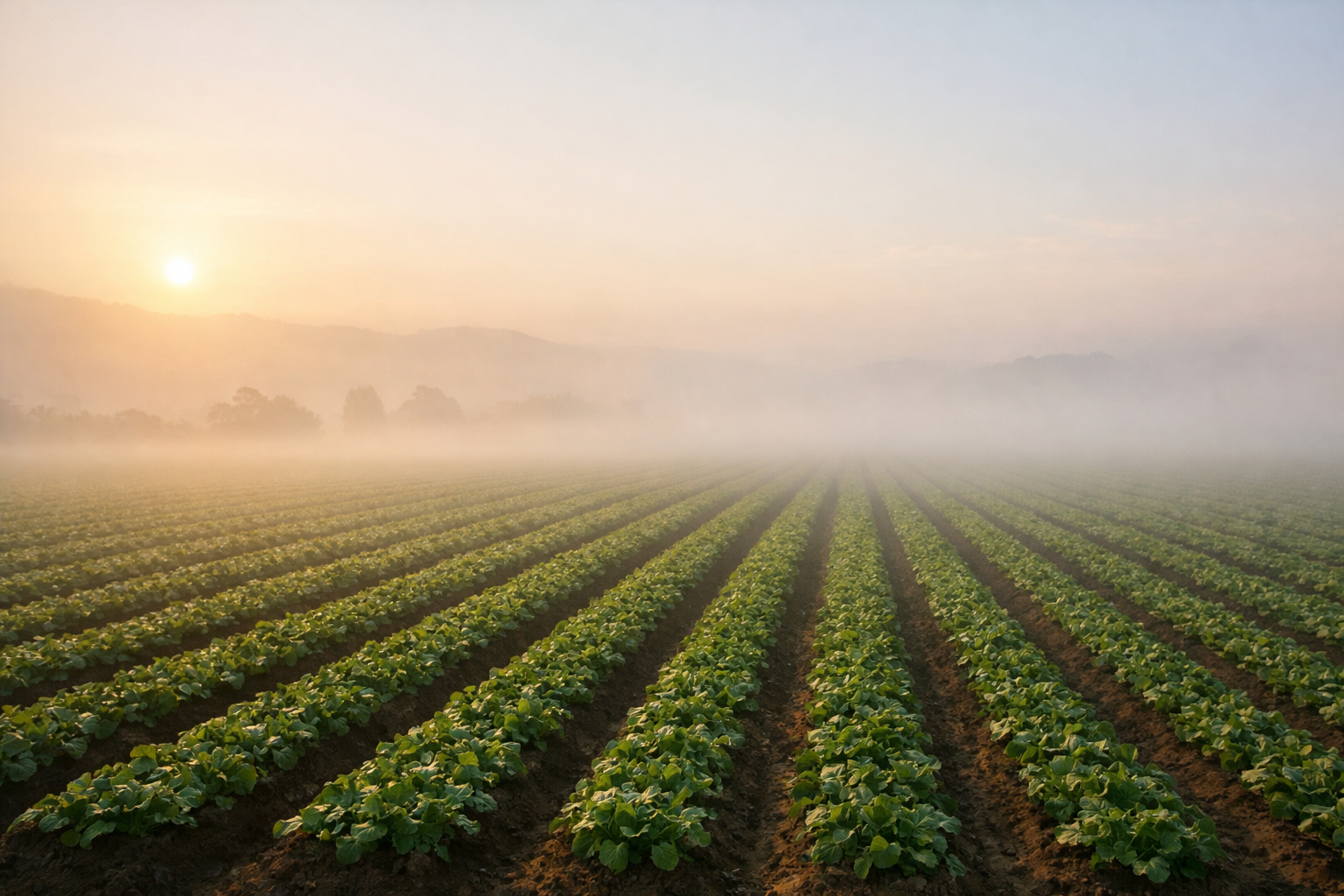 Morning light across active crop fields