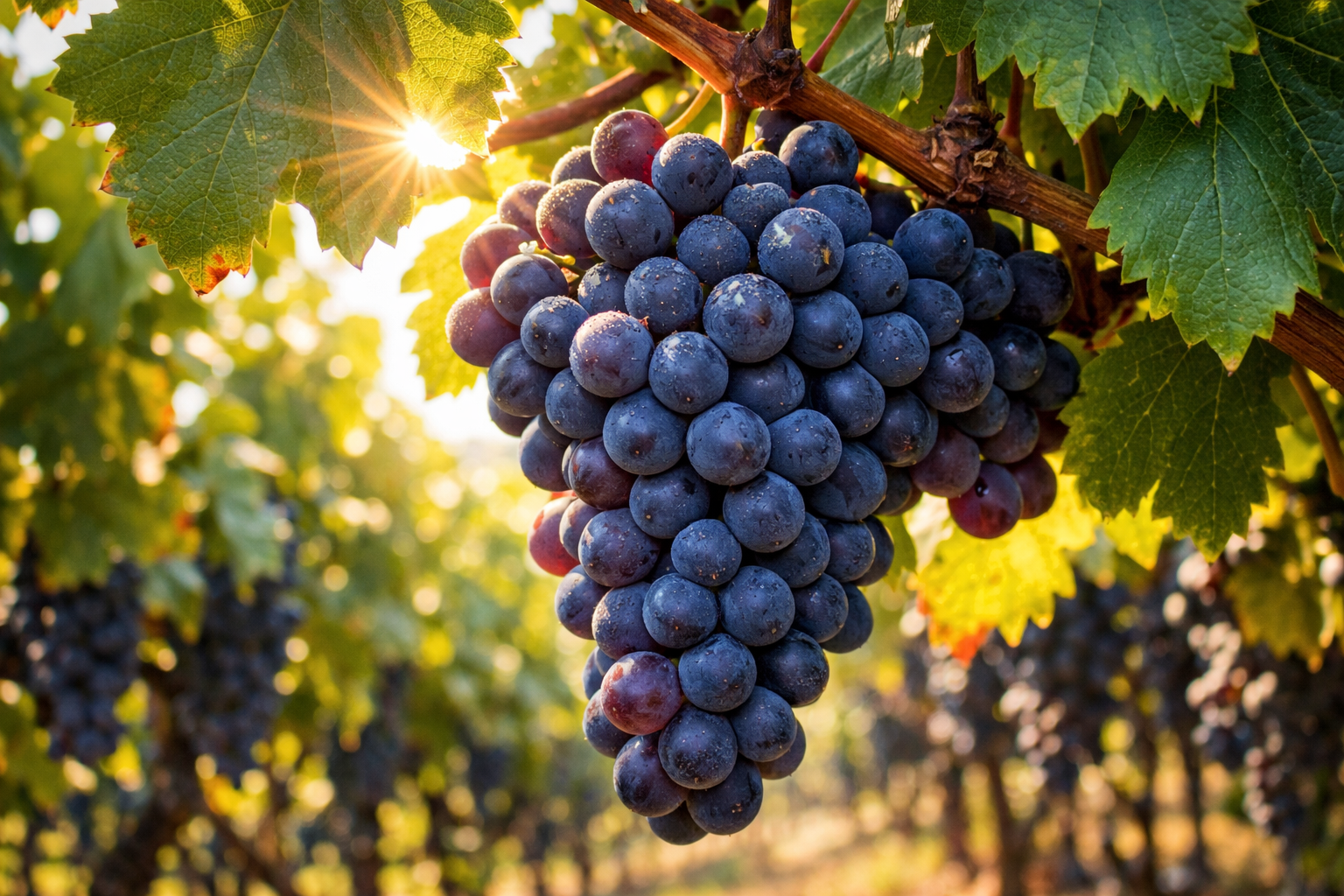 Close view of vineyard rows